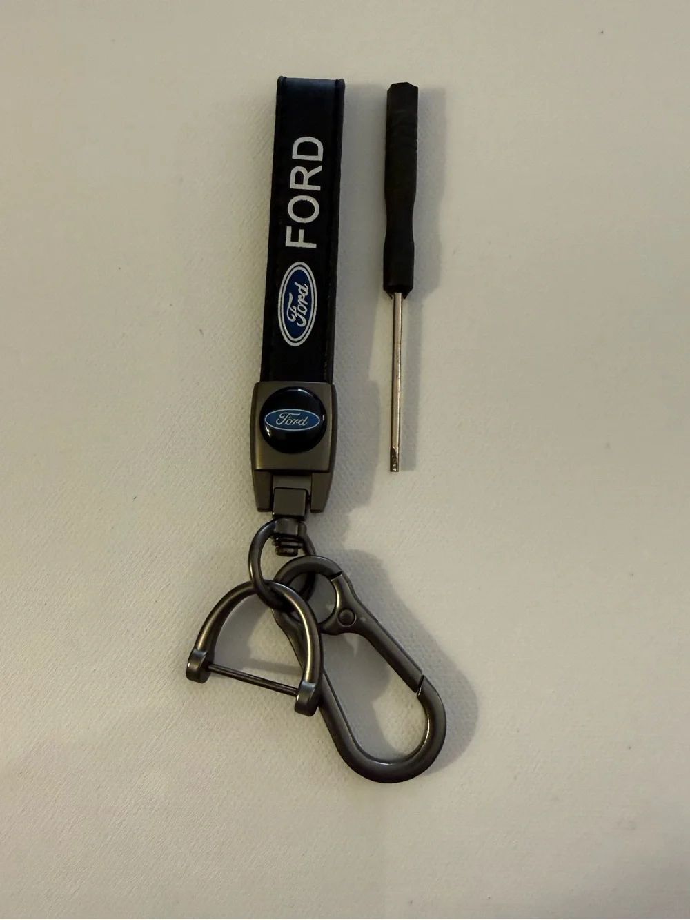 Ford Key Fob Keychain in Black Leather with Logo NWT